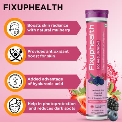 FixUpHealth Electrolytes Effervescent Tablet - Lemon Flavour & FixUpHealth Glutathione Effervescent Tablet - Strawberry Flavour 15s 1's - General Health