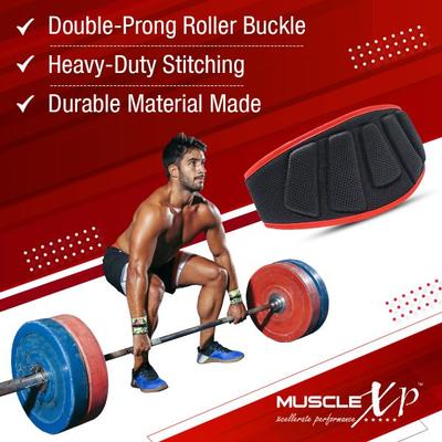 MuscleXP Gym Nylon Padded Weight Lifting Belt - Black (XL) 1's - Gym Accessories