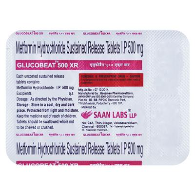 GLUCOBEAT XR 500mg Tablet 10's - Diabetes-Ant