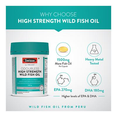Swisse Ultiboost Odourless High Strength Wild Fish Oil 1500 mg Capsule 40's - Omega Fish Oil Fatty Acids