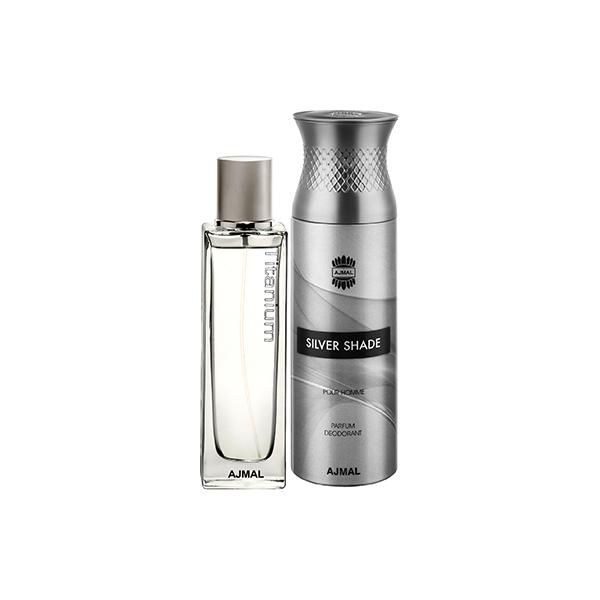 Netmeds | Ajmal Titanium EDP Citrus Spicy Perfume And Silver Shade Homme Deodorant Citrus Woody Fragrance 300 ml