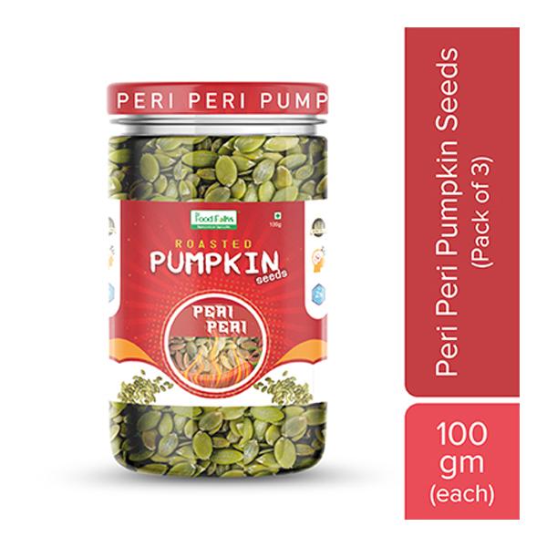 Netmeds | The Food Folks Roasted Pumpkin Seeds - Peri Peri (Pack of 3 x 100 gm)
