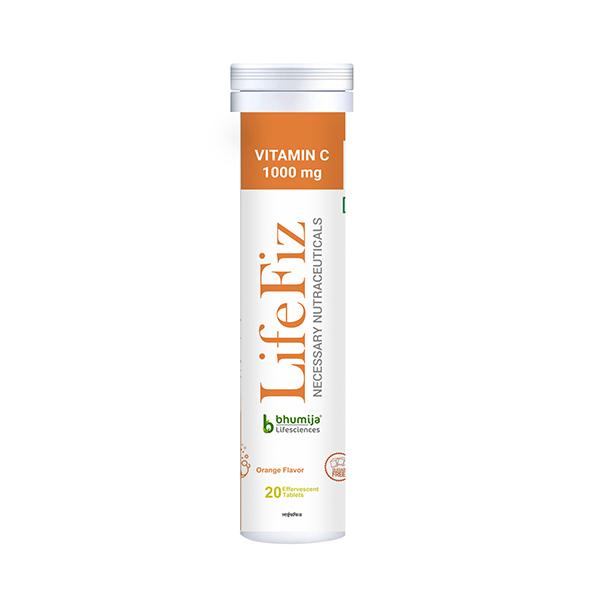 Netmeds | Bhumija Lifesciences LifeFiz Vitamin C 1000 mg Veg Effervescent Tablet - Orange Flavour 20's