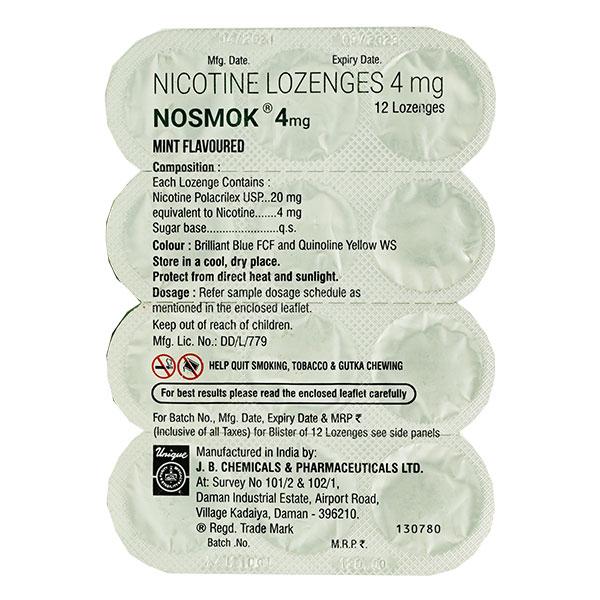 Netmeds | NOSMOK MINT FLAVOUR 4mg Lozenges 12's