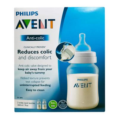 Philips Avent Anti Colic Wide Neck Feeding Bottle (1m+) (SCF813/20) (Pack of 2 x 260 ml) - Nutritional Supplements