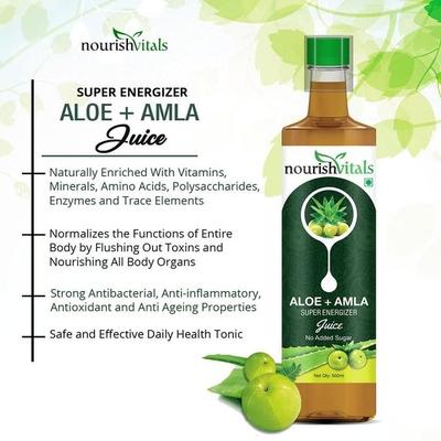 NourishVitals Aloe Vera + Amla Super Energizer Juice 500 ml - Wound/Burns