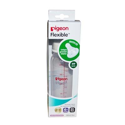 Pigeon Flexible PP Feeding Bottle with Round Base Nipple (M) - White 240 ml - Nutritional Supplements