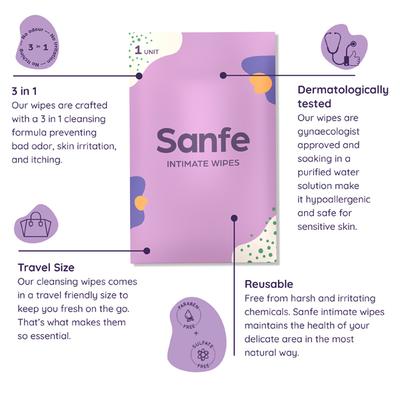 Sanfe 3 IN 1 Intimate Wipes - Lavender & Chamomile (Pack of 40) - Intimate Hygiene