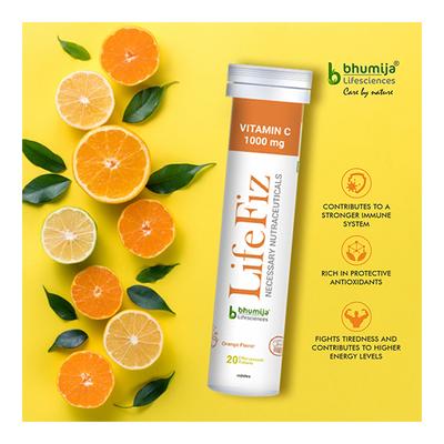 Bhumija Lifesciences LifeFiz Vitamin C 1000 mg Veg Effervescent Tablet - Orange Flavour 20's - Pakeeza Unani