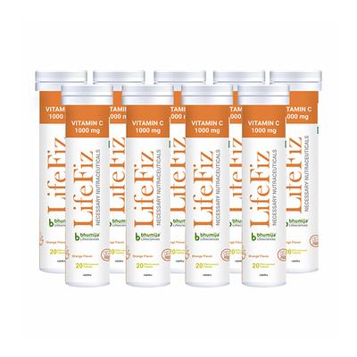 Bhumija Lifesciences LifeFiz Vitamin C 1000 mg Veg Effervescent Tablet - Orange Flavour (Pack of 9 x 20's) - Pakeeza Unani