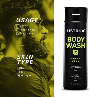 Ustraa Body Wash - Intense Oil Control - Green Clay 250ml - Plain/Flavoured Condoms