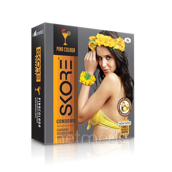Netmeds | Skore 1500+ Raised Dots Condoms - Pinacolada 3's