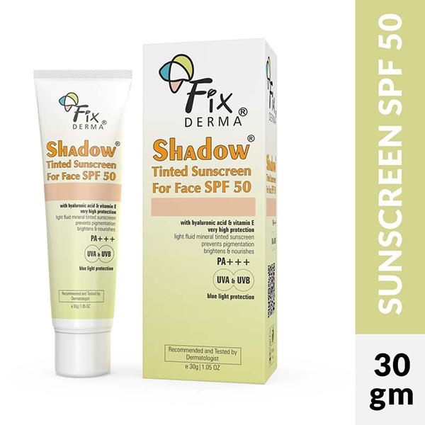 Netmeds | Fixderma Shadow Tinted Sunscreen SPF 50 with Vitamin E 30 gm
