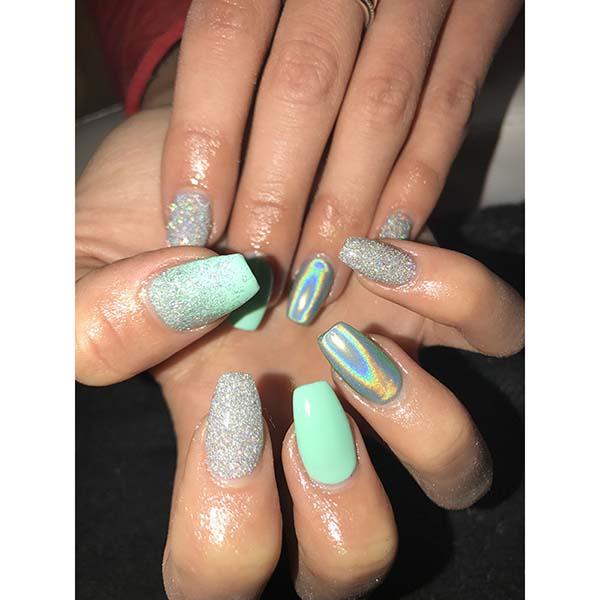 Netmeds | Nails On Board Handmade Press On Gel Nails- Holographic Sea Green 50 gm