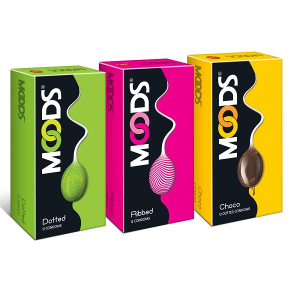 Netmeds | Moods Condoms Combo - Dotted + Ribbed + Choco (Pack of 12's Each)