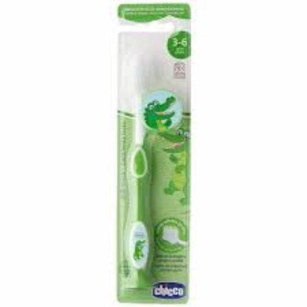 Netmeds | Chicco Tapered Bristles Toothbrush (Extra Soft) (3-8 Years) - Green 1's
