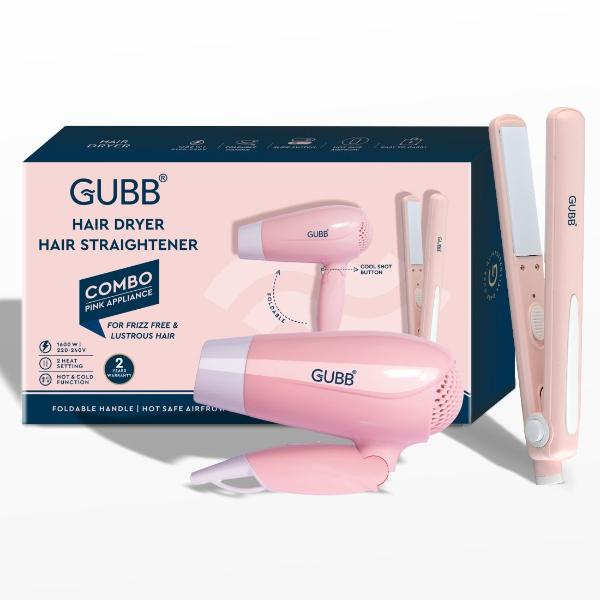 Netmeds | GUBB Hair Dryer & Hair Straightener Combo for Frizz Free & Lustrous Hair - Pink 1's