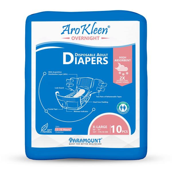 Netmeds | AroKleen Overnight Disposable Adult Diapers (XL) (127 cm - 170.18 cm) 10's