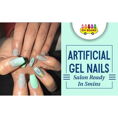 Nails On Board Handmade Press On Gel Nails- Holographic Sea Green 50 gm - Nail Care