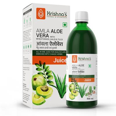 Krishna's Herbal & Ayurveda Amla Aloevera - Wheat-grass Haldi & Tulsi Juice 500 ml - Ayurvedic Juices