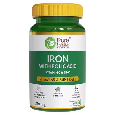 Pure Nutrition Iron with Folic Acid Vitamin & Zinc 350 mg Veg Tablet 60's - Multi-Vitamins