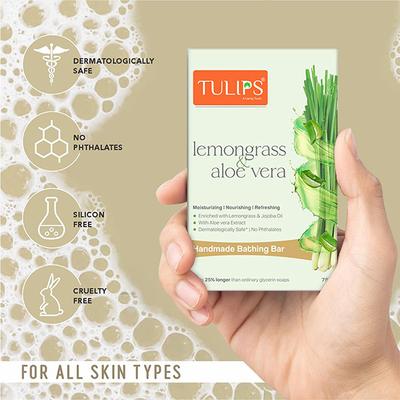 TULIPS Lemongrass and Aloe Vera Handmade Bathing Bar 125 gm - Soaps