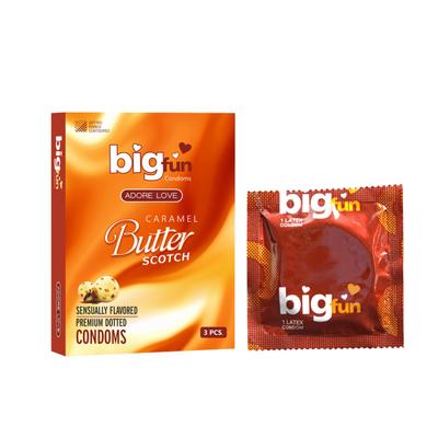 Bigfun Dotted Condoms - Caramel Butter Scotch 3's - Plain/Flavoured Condoms