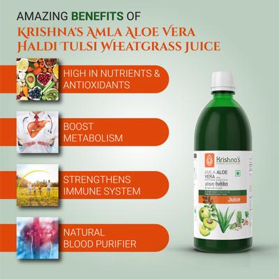 Krishna's Herbal & Ayurveda Amla Aloevera - Wheat-grass Haldi & Tulsi Juice 500 ml - Ayurvedic Juices