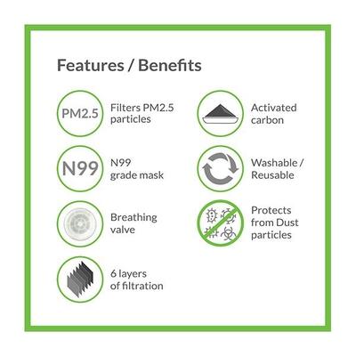 BodyGuard Reusable Anti Pollution Face Mask with Activated Carbon - Large (Pack of 2) - Face Mask