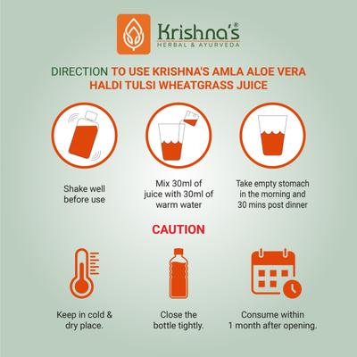 Krishna's Herbal & Ayurveda Amla Aloevera - Wheat-grass Haldi & Tulsi Juice 500 ml - Ayurvedic Juices