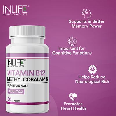 Inlife Vitamin B12 Methylcobalamin 1500 mcg Tablets 60's - Multi-Vitamins