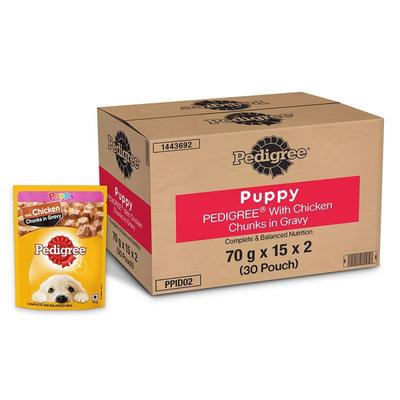 Pedigree Puppy Chicken Chunks in Gravy (Pack of 70gm x 30) 2100 gm - Petfood