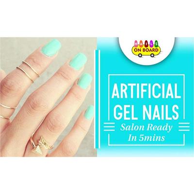 Nails On Board Handmade Press On Gel Nails- Pastle Aqua Blue Medium 50 gm - Nail Care