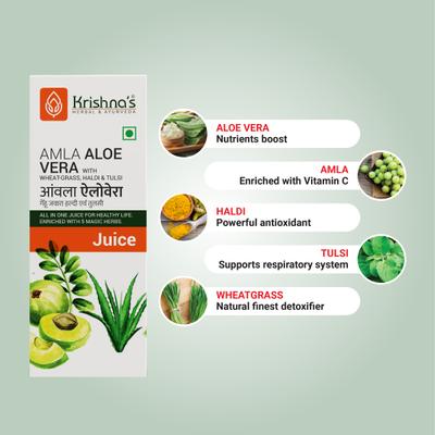 Krishna's Herbal & Ayurveda Amla Aloevera - Wheat-grass Haldi & Tulsi Juice 500 ml - Ayurvedic Juices