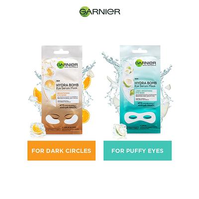 Garnier Hydra Bomb Eye Serum Mask, Brighteninig Orange Extracts + Hyluronic Acid 6gm - Eye Masks