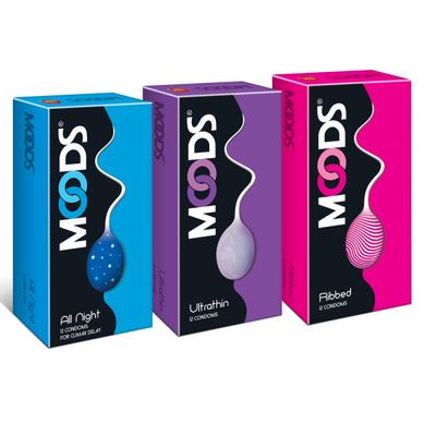Moods Condoms Combo - All Night + Ultrathin + Ribbed (Pack of 12's Each) - Plain/Flavoured Condoms