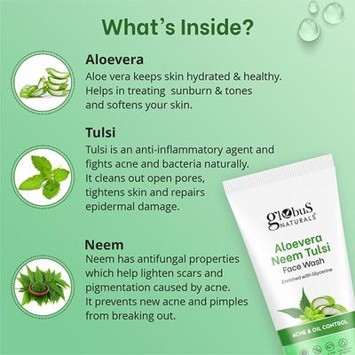Globus Naturals Face Care Combo -Aloe Vera Neem Tulsi, Radiance & Glow Ubtan Face Wash, 75gm each 2's - Face Wash & Cleansers