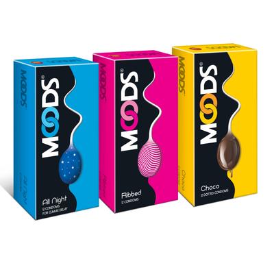 Moods Condoms Combo - All Night + Ribbed + Choco (Pack of 12's Each) - Plain/Flavoured Condoms
