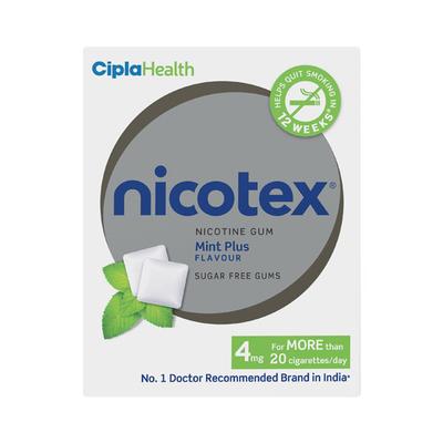 NICOTEX MINT PLUS FLAVOUR SUGAR FREE GUMS 4mg Tablet 12's - Smoking cessation
