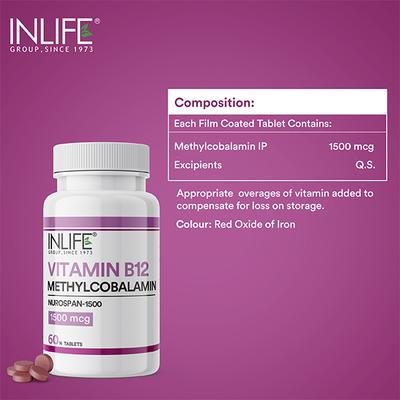 Inlife Vitamin B12 Methylcobalamin 1500 mcg Tablets 60's - Multi-Vitamins