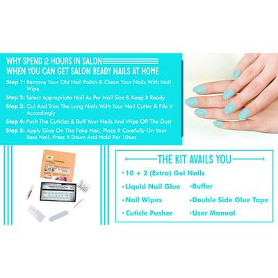 Nails On Board Handmade Press On Gel Nails- Pastle Aqua Blue Medium 50 gm - Nail Care