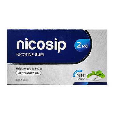 NICOSIP SUGAR FREE MINT FLAVOUR 2mg Gum 10's - Smoking cessation