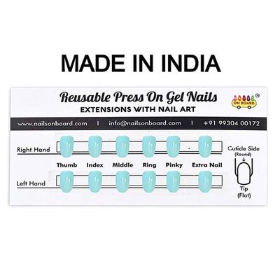 Nails On Board Handmade Press On Gel Nails- Pastle Aqua Blue Medium 50 gm - Nail Care